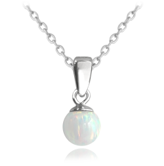 MINET Strieborný náhrdelník GULIČKA s bielym opálkom