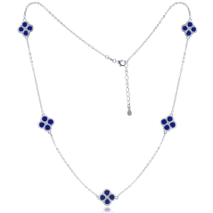 MINET Strieborný náhrdelník štvorlístky s lapismi
