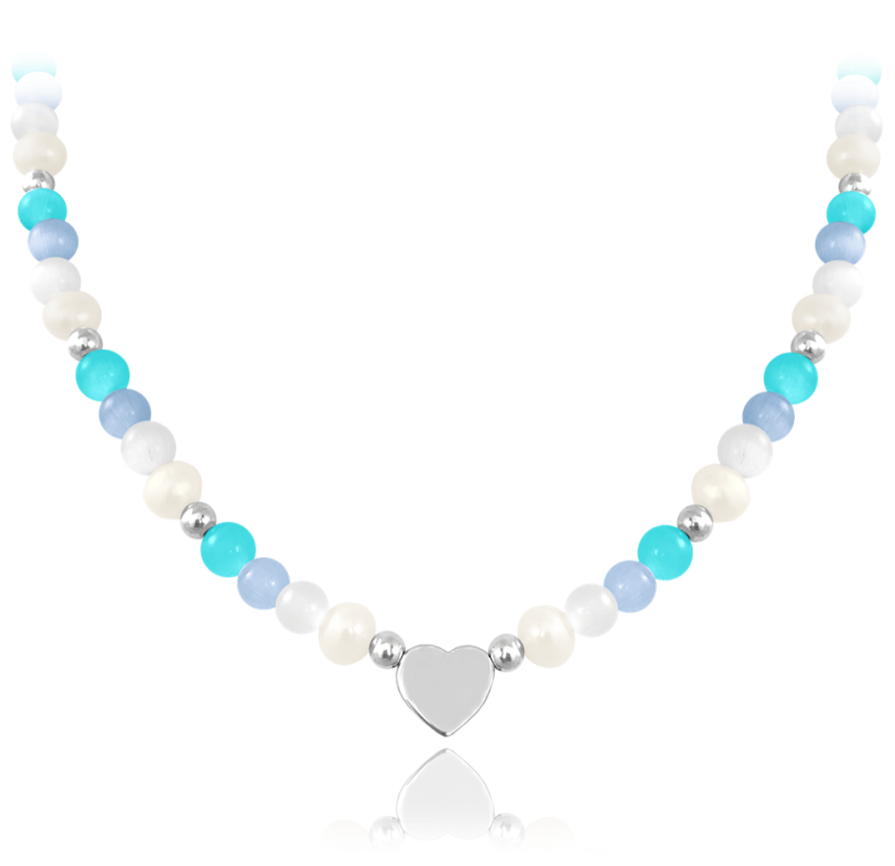 MINET Stříbrný náhrdelník s přírodními perlami a barevnými kuličkami - Ag 925/1000 20,30g