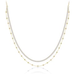MINET Elegantný dvojitý pozlátený strieborný náhrdelník s bielym zirkónom