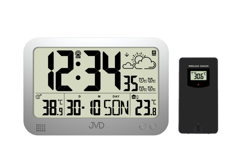 Digitálne rádiom riadené hodiny s predpoveďou počasia JVD RB3565.2