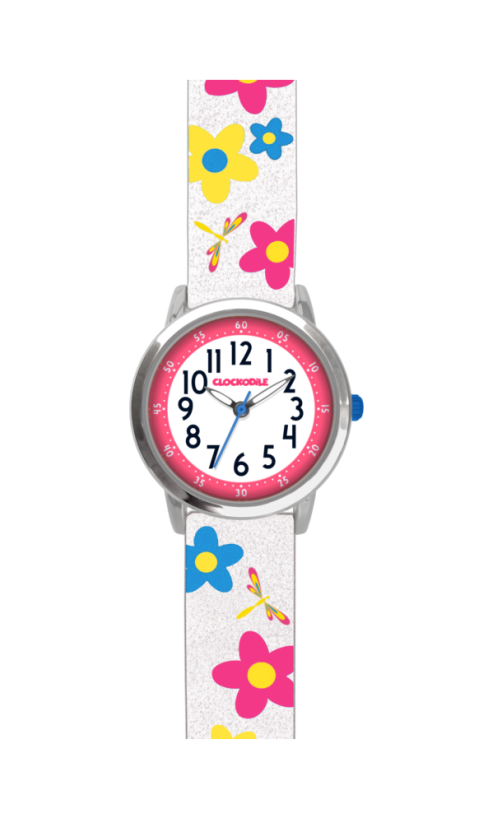 Kvetované biele dievčenské hodinky CLOCKODILE FLOWERS s trblietkami CWG5025