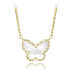MINET Pozlátený strieborný náhrdelník motýlik s bielou perleťou