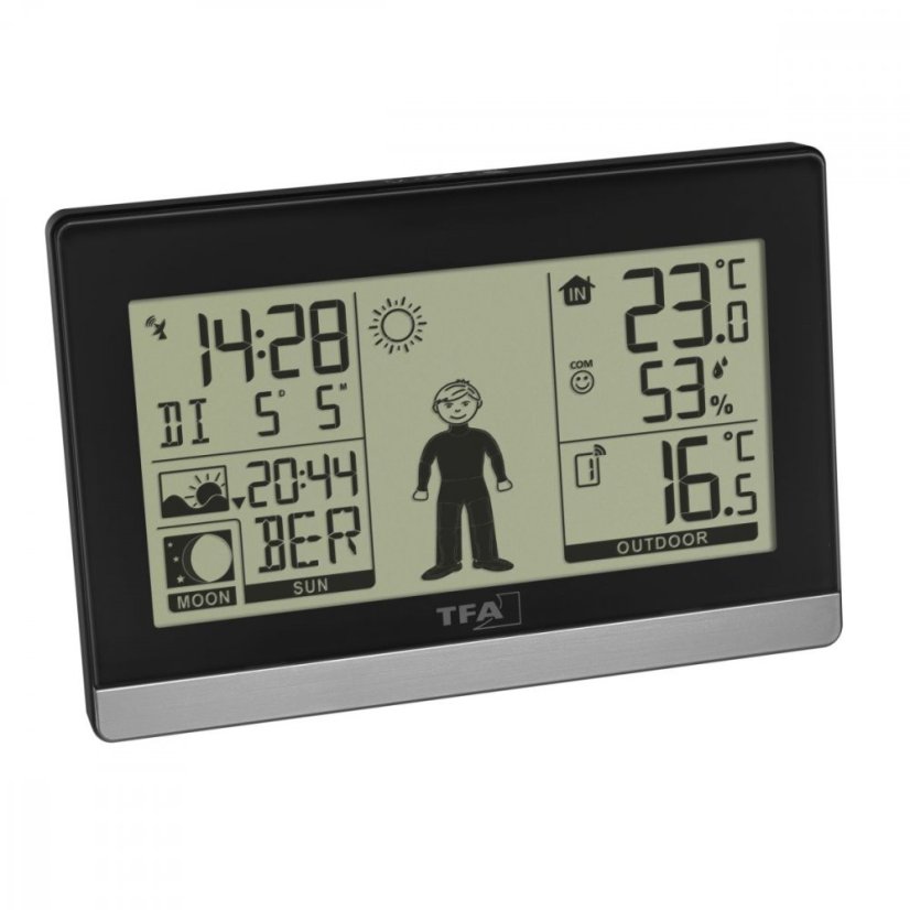 TFA 35.1159.01 - Domácí meteostanice s předpovědí počasí a postavičkou  WEATHER BOY - černá