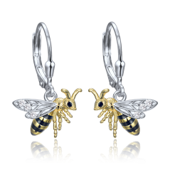 MINET Strieborné náušnice včielka so zirkónmi
