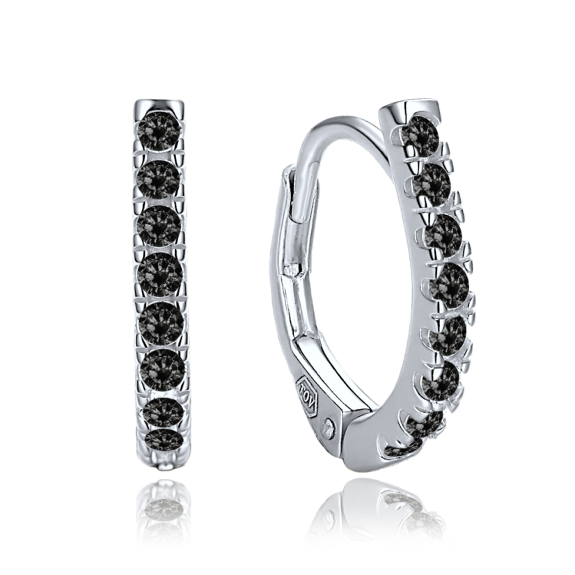 MINET Elegantné strieborné náušnice s čiernymi zirkónmi