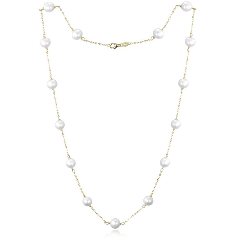 MINET Pozlátený strieborný náhrdelník s bielymi perlami Ag 925/1000 11,70g