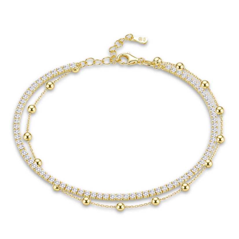 MINET Elegantný dvojitý pozlátený strieborný náramok s bielym zirkónom