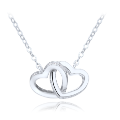 MINET Strieborný náhrdelník spojené srdiečka s bielymi zirkónmi