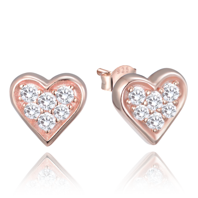 MINET Rose gold strieborné náušnice srdiečka so zirkónmi MINET Rose gold strieborné náušnice srdiečka so zirkónmi