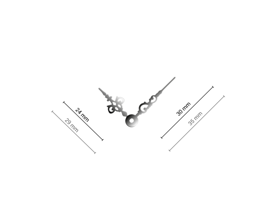 Malé stříbrné hliníkové ručičky na hodiny Antik 30 mm | 24 mm