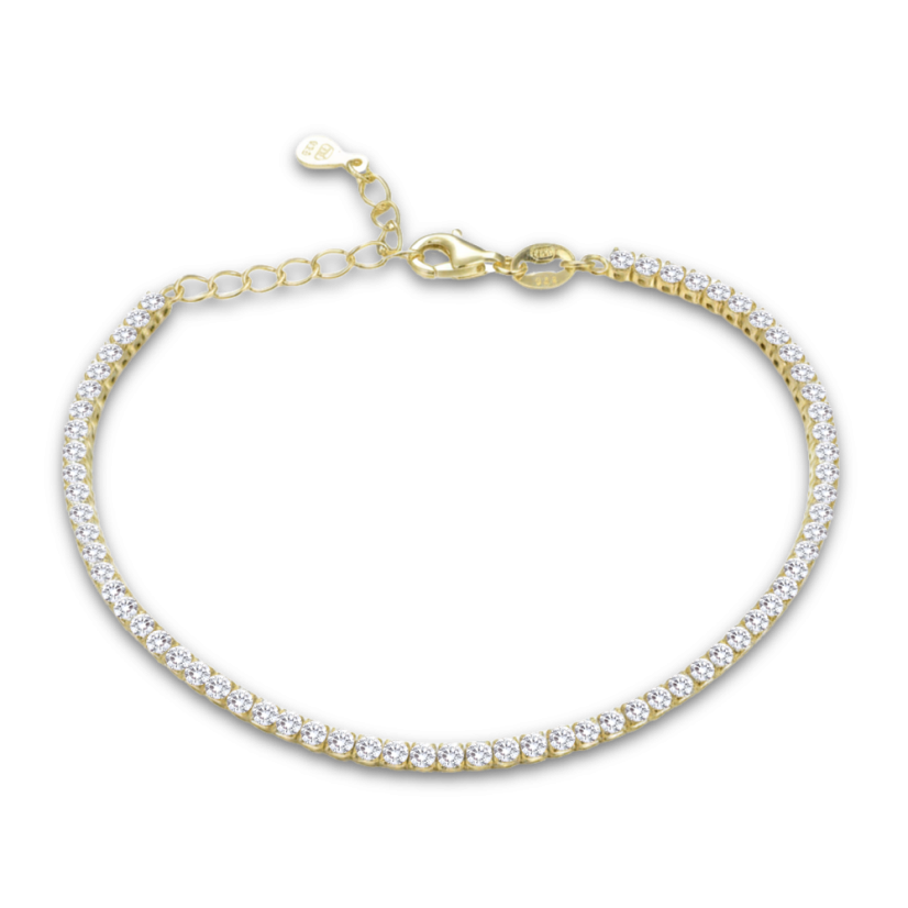 MINET Pozlátený tenisový náramok s bielymi zirkónmi