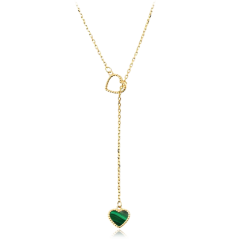 MINET Zlatý náhrdelník s visiacim srdiečkom a malachitom Au 585/1000 2,15g