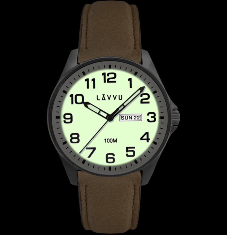 LAVVU Ocelové pánské hodinky BERGEN White / Top Grain Leather se svítícím číselníkem