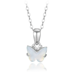 MINET Třpytivý stříbrný náhrdelník bílý motýlek