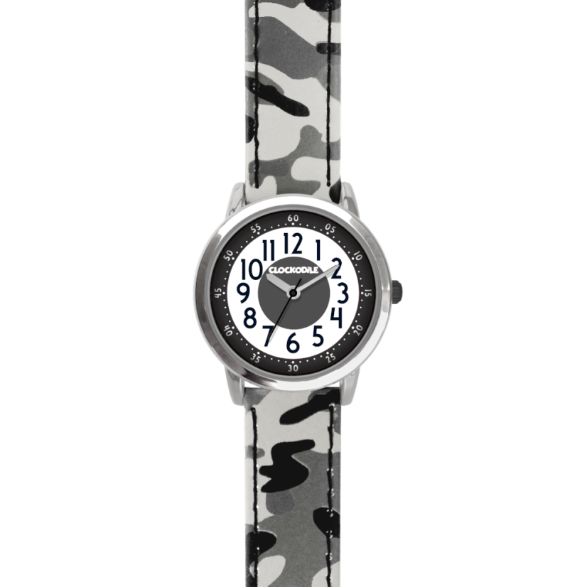 Svietiace šedé chlapčenské hodinky CLOCKODILE ARMY s maskáčovým vzorom CWB0032