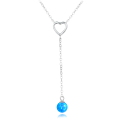 MINET Strieborný náhrdelník visiaca gulička s modrým opálkom a zirkónom