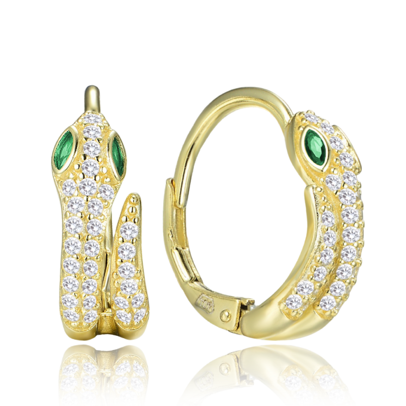 MINET Pozlacené stříbrné náušnice had se zirkony