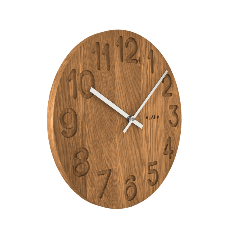 VLAHA Drevené hodiny OAK vyrobené v Čechách so striebornými rúčkami ?34cm