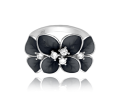 Černý rozkvetlý stříbrný prsten MINET FLOWERS s bílými zirkony vel. 55 JMAS5034BR55