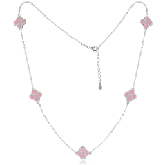 MINET Strieborný náhrdelník štvorlístky s jadeitmi