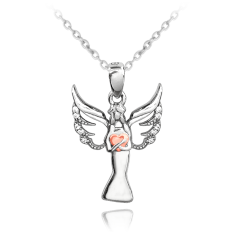 MINET Stříbrný náhrdelník ANDĚL s Rosegold srdíčkem