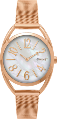 MINET Růžové dámské hodinky s čísly ICON ROSE GOLD PEARL MESH