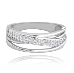 MINET Křížený stříbrný prsten s bílými zirkony vel. 64