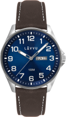 LAVVU Ocelové pánské hodinky BERGEN Blue / Top Grain Leather se svítícími čísly