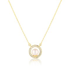 Pozlátený strieborný náhrdelník so zirkónmi a perlou JVD SVLN0813SH2GP45