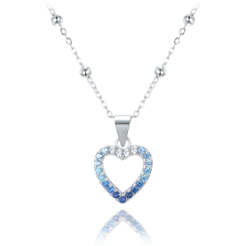 MINET Strieborný náhrdelník srdca so zirkónmi v modrých odtieňoch