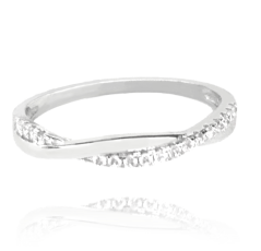 MINET Stříbrný zapletený prsten s bílými zirkony vel. 58
