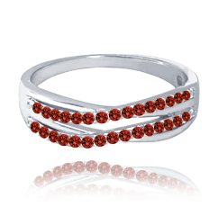 MINET Elegantní stříbrný prsten s červenými zirkony vel. 57