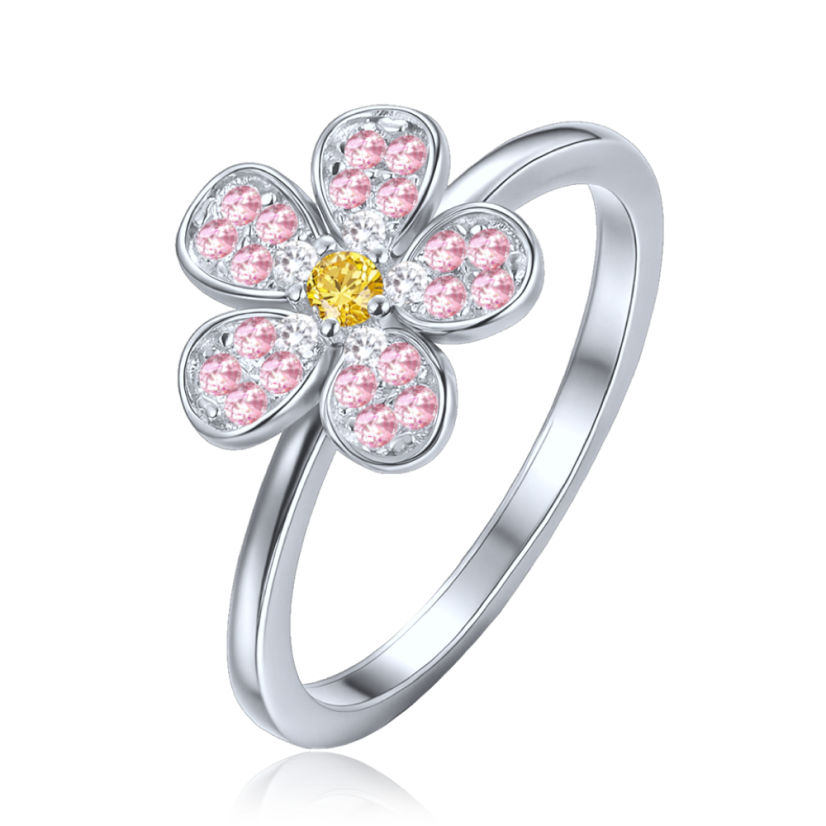 MINET Detský strieborný prsteň kytička s ružovým, bielym a žltým zirkónom veľ. 53