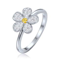 MINET Detský strieborný prsteň kytička so žltým a bielym zirkónom veľ. 53