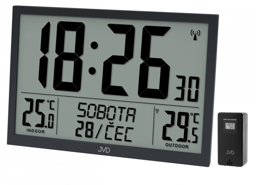 Digitální rádiem řízené hodiny s českým dnem v týdnu JVD RB9412.1
