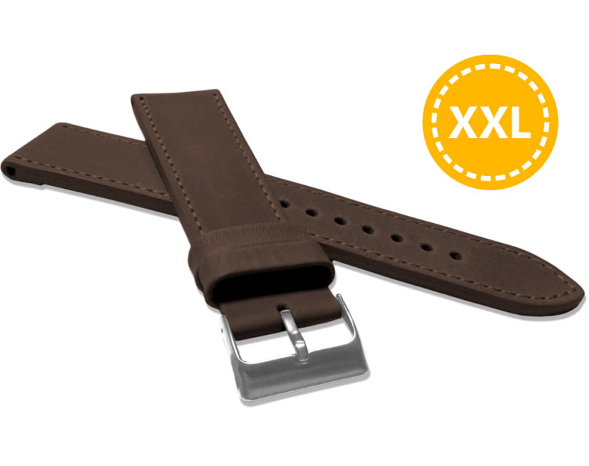LAVVU XXL Predĺžený prešitý tmavo hnedý remienok SPORT z luxusnej kože Top Grain - 24 XXL