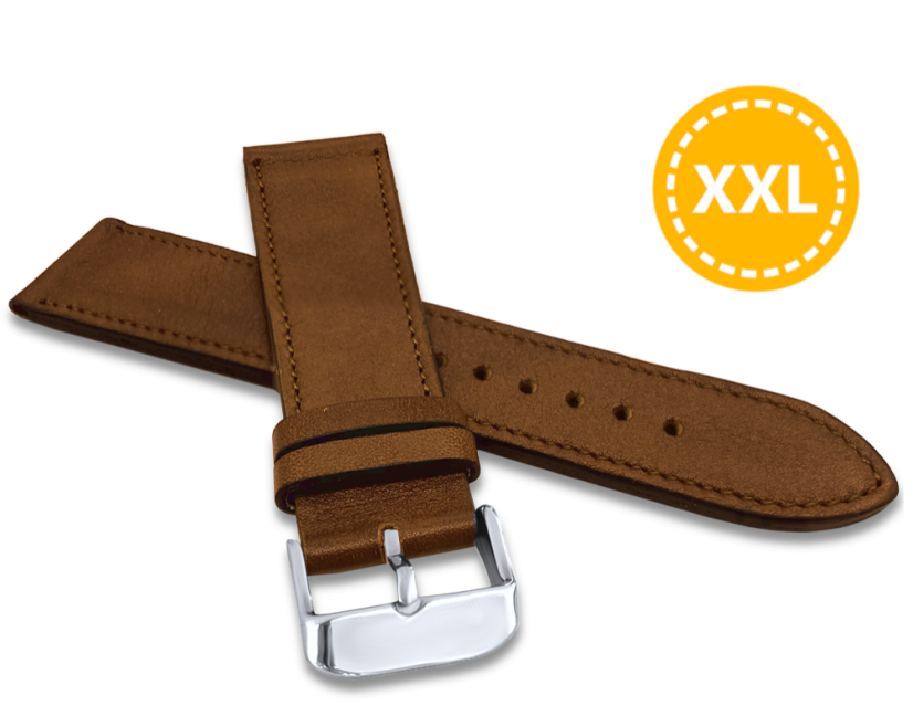 LAVVU XXL Prodloužený prošitý hnědý řemínek VERONA z luxusní kůže Top Grain - 20 XXL LAVVU XXL Prodloužený prošitý hnědý řemínek VERONA z luxusní kůže Top Grain - 20 XXL