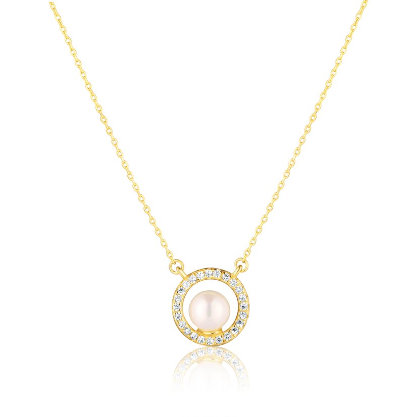 Pozlátený strieborný náhrdelník so zirkónmi a perlou JVD SVLN0813SH2GP45