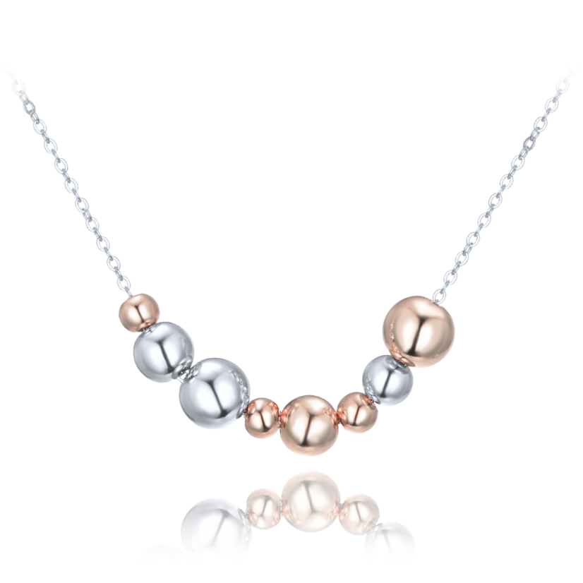 MINET Elegantní stříbrný náhrdelník se stříbrnými a Rosegold kuličkami MINET Elegantní stříbrný náhrdelník se stříbrnými a Rosegold kuličkami