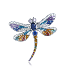 MINET Strieborná brošňa vážka s rôznofarebnými zirkónmi