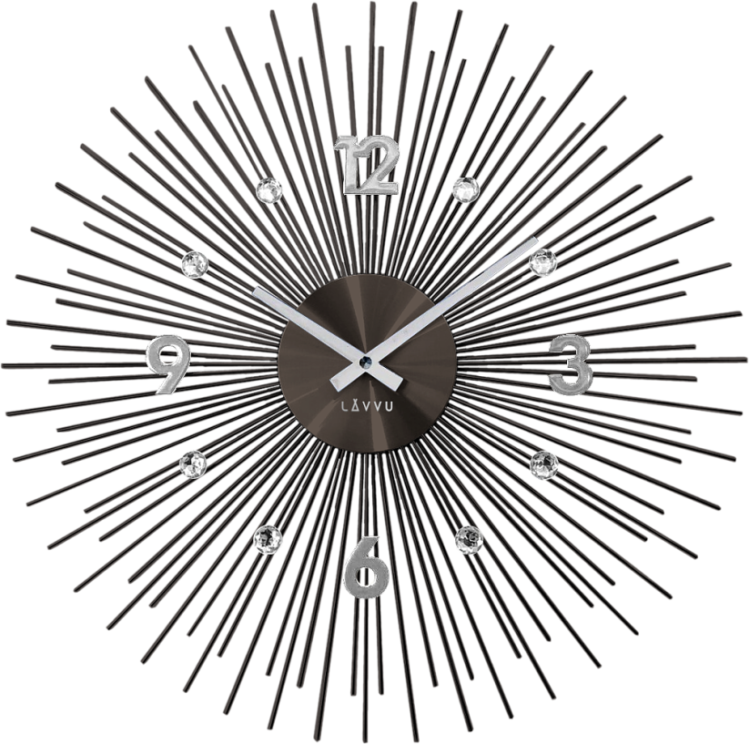 Čierne antracitové hodiny so striebornými detailmi LAVVU CRYSTAL Lines LCT1143