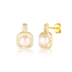 Pozlátené strieborné náušnice so zirkónmi a perlou JVD SVLE0821SD2GP00
