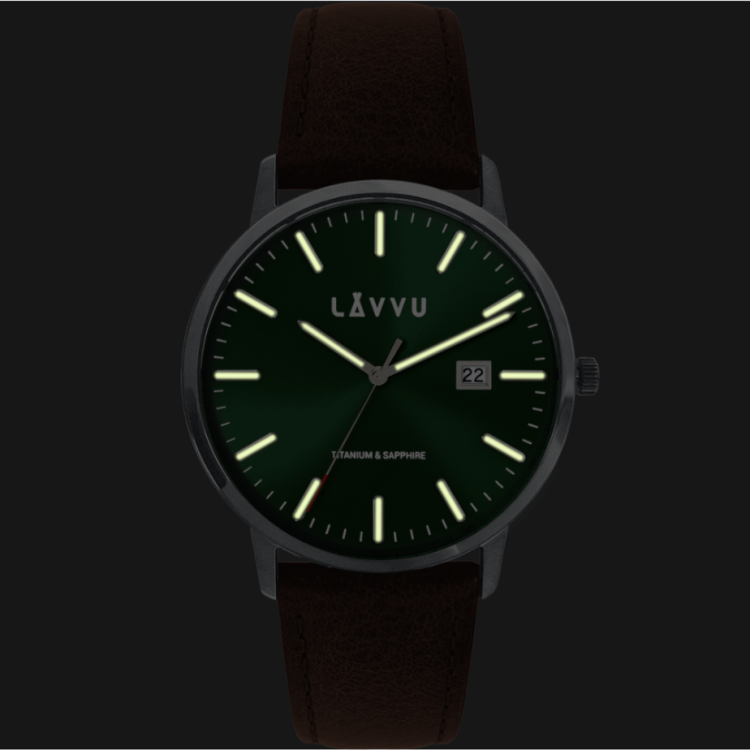 LAVVU Zelené pánske hodinky so zafírovým sklom Copenhagen Titanium Green