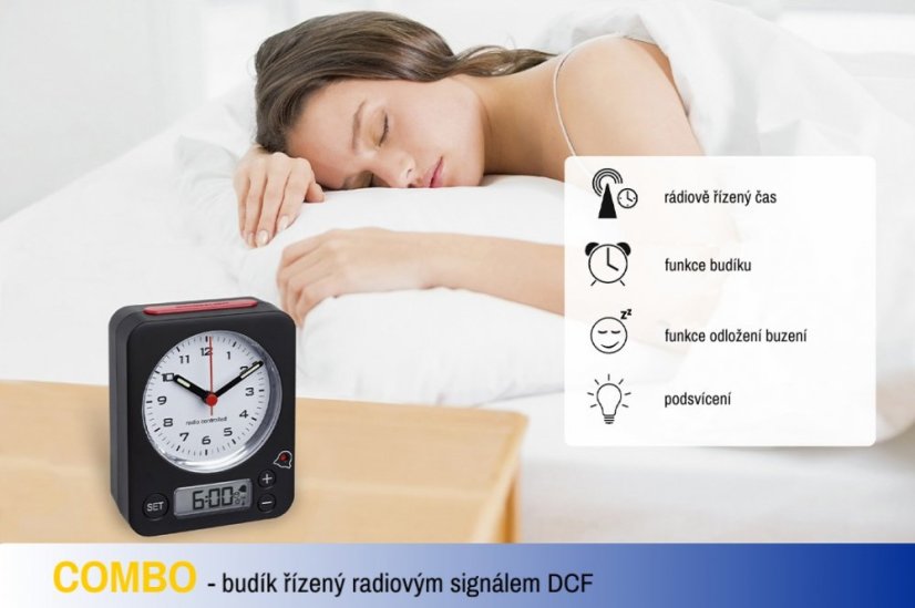 TFA 60.1511.01.05 - Analógový budík s rádiovo riadeným časom COMBO