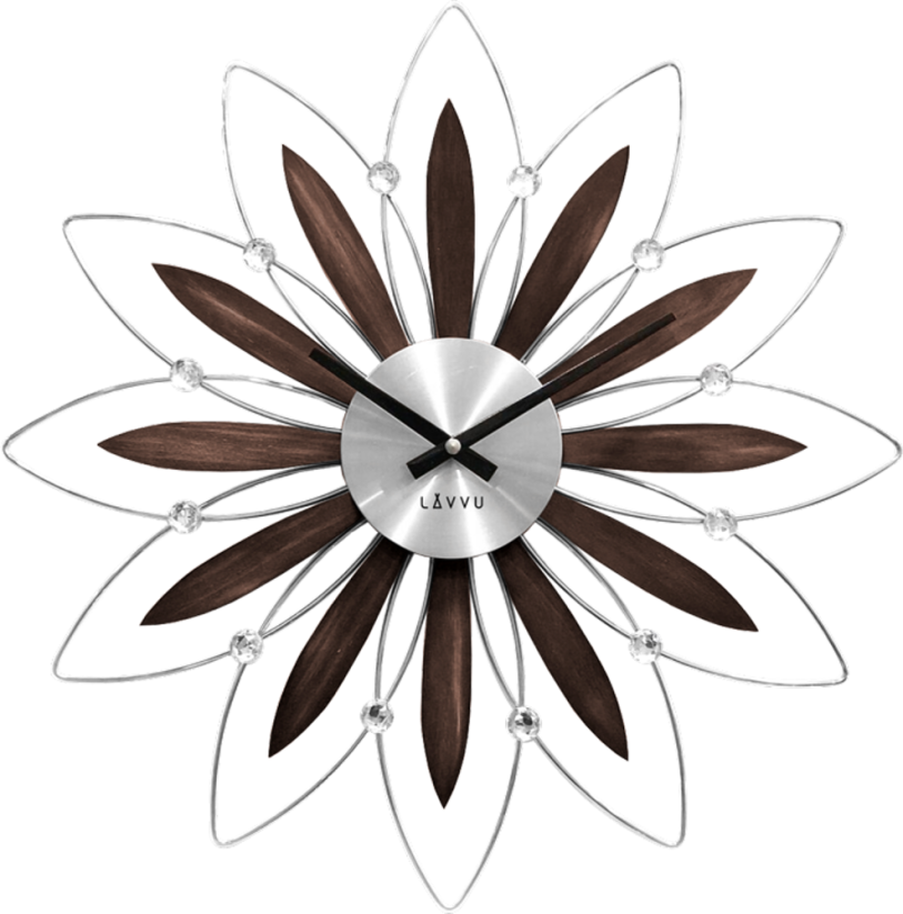 Dřevěné stříbrné hodiny LAVVU CRYSTAL Flower LCT1110