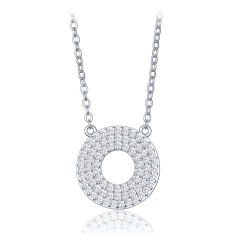 MINET Luxusný strieborný náhrdelník krúžok s bielymi zirkónmi