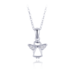 MINET Stříbrný náhrdelník anděl s bílými zirkony