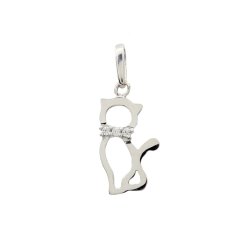 Zlatý prívesok z bieleho zlata so zirkónmi mačka 8204W (585/1000) 0.25 g