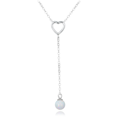 MINET Strieborný náhrdelník visiaca gulička s bielym opálkom a zirkónom